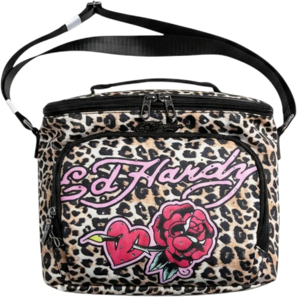 Ed Hardy Leopard Print Insulated Lunch Tote Bag Rose Heart Tattoo Y2K NWT